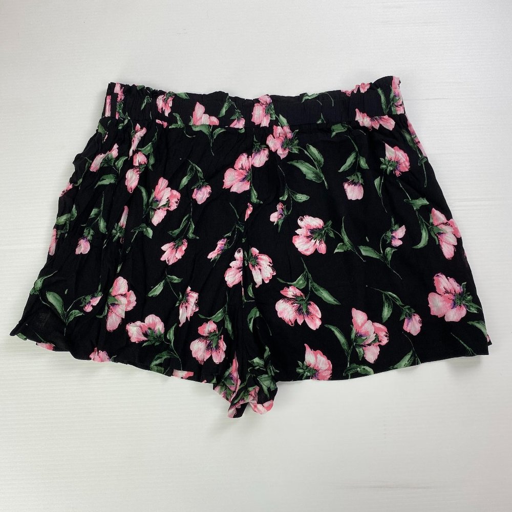 3XL Black Casual Floral Print Print Beach Shorts